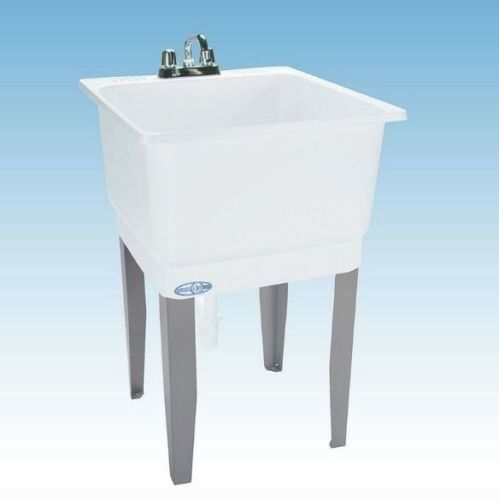 Freestanding White Laundry Garage Sink Utility Bowl Wash Tub Basin Mustee Drain