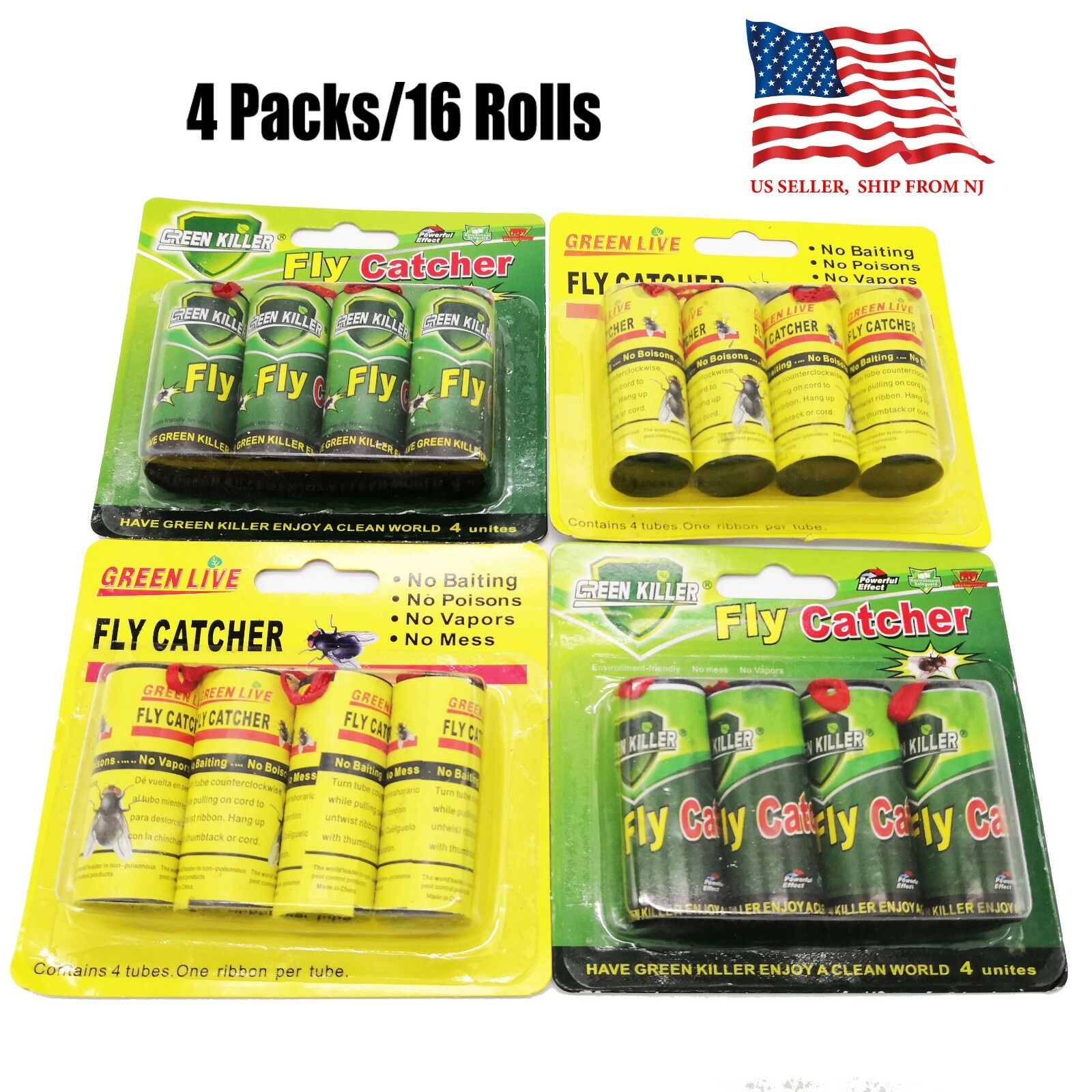 16 Rolls Sticky Fly Trap Paper Insect Bug Catcher Strip Fly Sticker Non Toxic