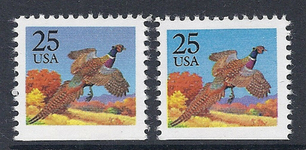 1988 Us Sc# 2283 & 2283b - Pheasant + Red Sky Omitted/removed Error Variety Efo