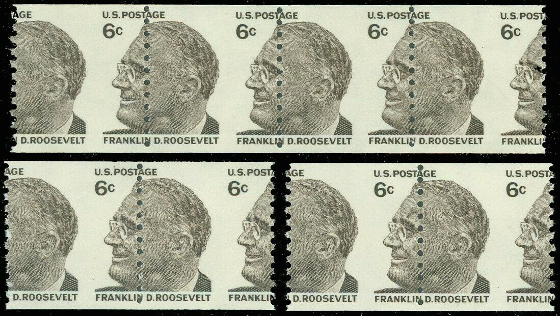 Us Scott #1305, Misperfed Strip/4 & 2 Pairs! F. D. Roosevelt Stamp! (sk)