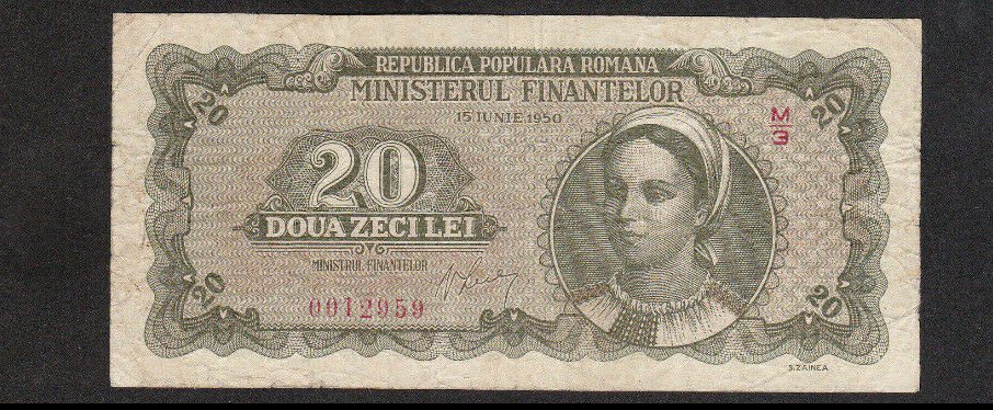 20 Lei Vg Banknote From Romania 1950 Pick-84 Rare