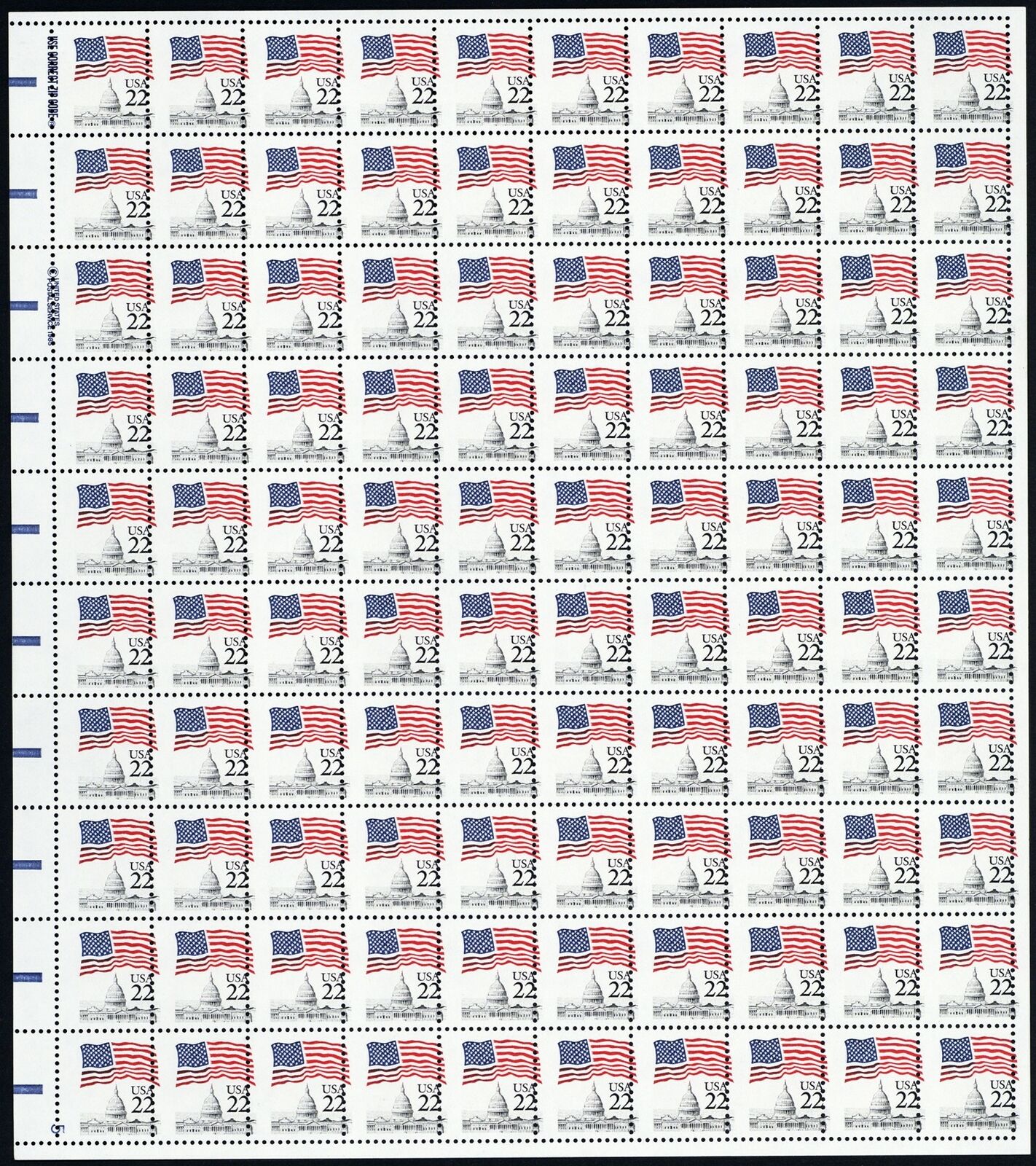2114, Mnh 22¢ Flag & Capital Misperfed Error Sheet Of 100 Stamps - Stuart Katz